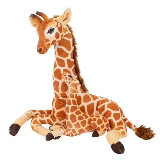 Imagem de Girafa Mãe E Filhote Deitados Realista 38cm - Pelúcia