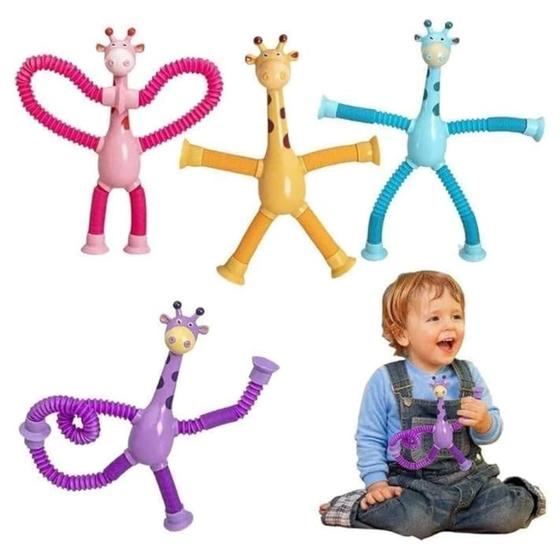 Imagem de Girafas Pop It Tubo Estica e Gruda Led Kit 2 Unidades Brinquedo Anti Estresse