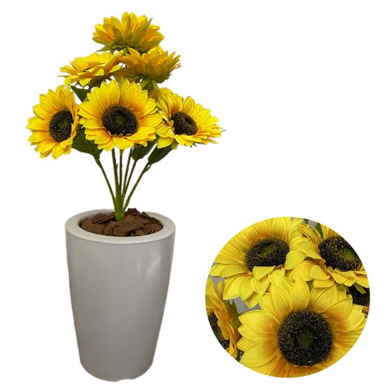 Imagem de Girassol Artificial 7 Flores Com Vaso Cone Liso Completo