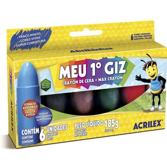 Imagem de Giz Cera Curton 06 Cores Acrilex Primeiro Giz
