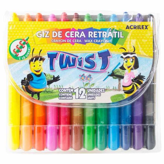 Giz de Cera 12 Cores Retrátil Twist Acrilex Menor preço em Giz de Cera 12 Cores Retrátil Twist Acrilex