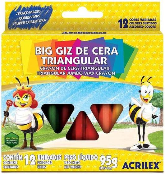 Imagem de Giz De Cera Acrilex C/12 Cores Big triangular 95g