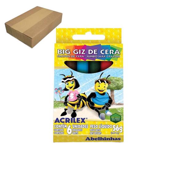 Imagem de Giz De Cera Big Acrilex 56G 09106 6 Cores Com 12 Unidades