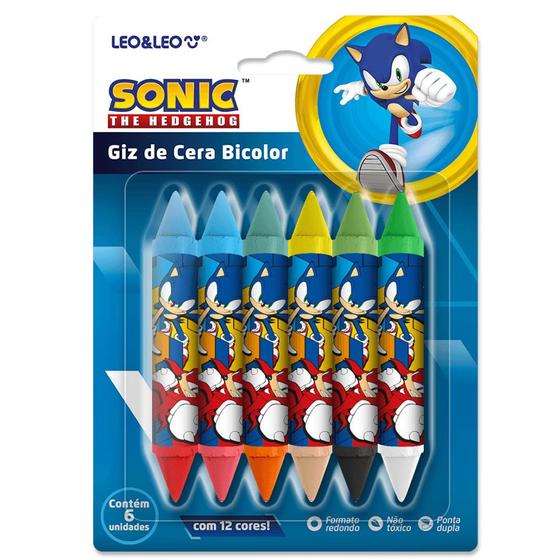 Imagem de Giz de cera big bicolor sonic   caixa c/ 6 und e 12 cores leo e leo   10154