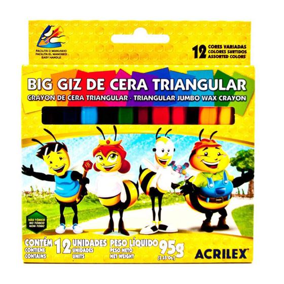 Giz de Cera Big Triangular 12 unidades - Acrilex Menor preço em Giz de Cera Big Triangular 12 unidades - Acrilex