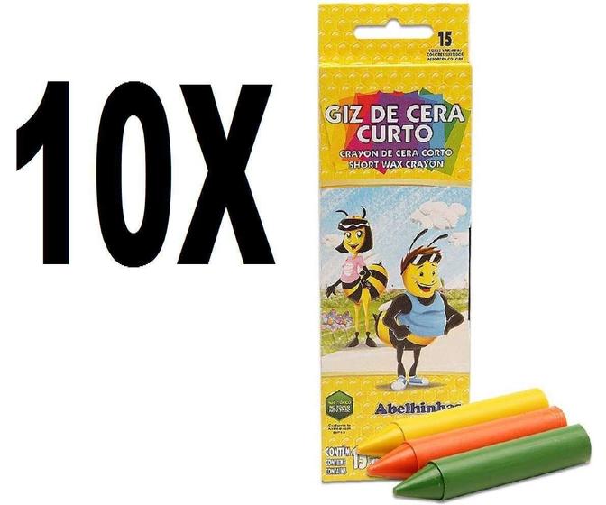 Imagem de Giz De Cera Curto 15 Cores 68g Acrilex Kit com 10 Caixas