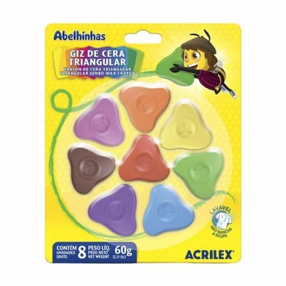 Imagem de Giz de Cera Formato Triangular 8 Unidades - Acrilex