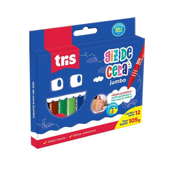 Giz De Cera Jumbo Com 12 Cores Tris Menor preço em Giz De Cera Jumbo Com 12 Cores Tris