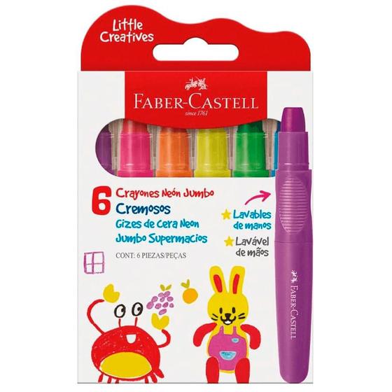 Imagem de Giz de Cera Neon Jumbo Supermacio Little Creatives 6 Cores - Faber-Castell