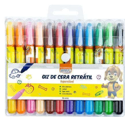 Imagem de Giz De Cera Retrátil Aquarelável - Kit Com 12 Cores