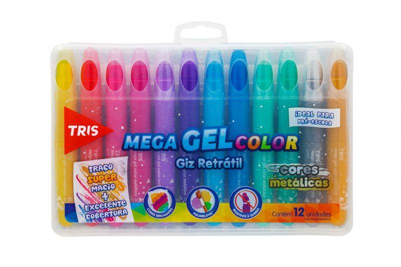 Imagem de Giz de Cera Retrátil TRIS Mega Gel Color 12 Cores Metálico