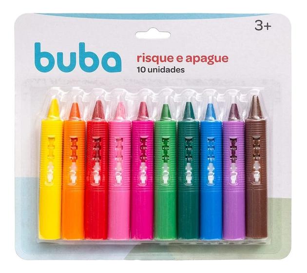 Imagem de Giz de Cera Risque e Apague com 10 Unidades - Buba