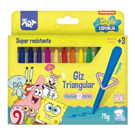 Imagem de Giz de Cera Triangular Bob Esponja 12 Cores Jumbo Lavável