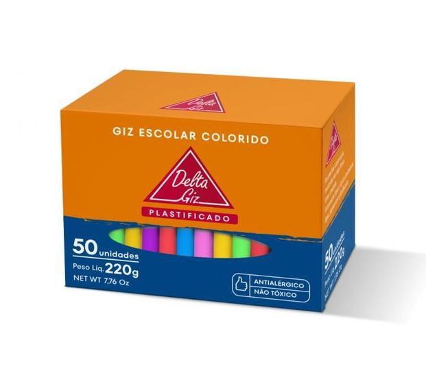 Imagem de Giz Escolar Delta Colorido Resistente Não Suja as Mãos Caixa com 50 Unidades para Pré-Escola