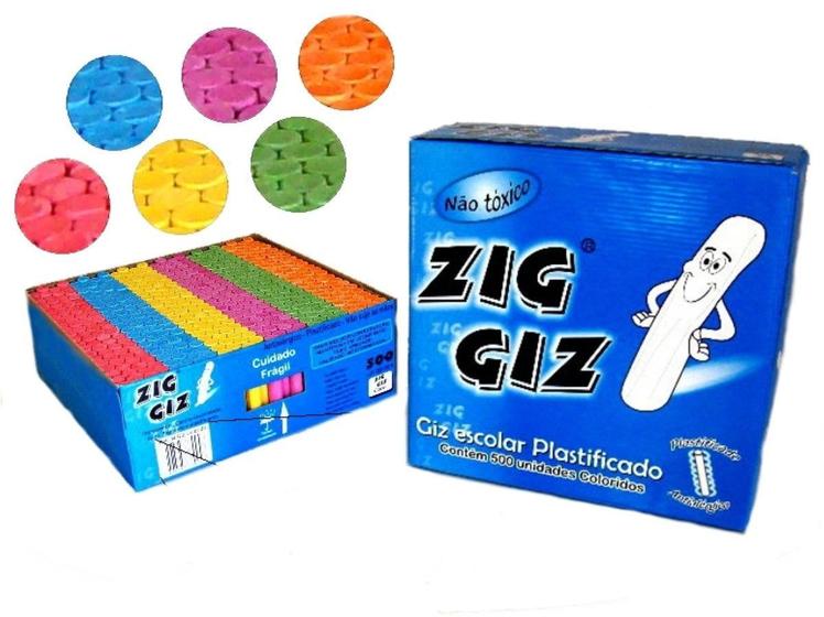 Imagem de Giz Escolar Zig Giz Plástificado Colorido - 500 Unidades