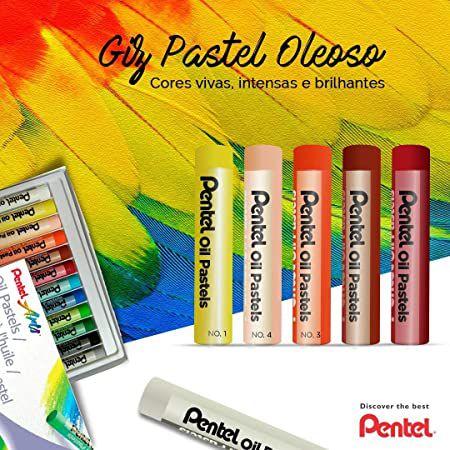 Imagem de Giz Pastel Oleoso Estojo 12 cores Colorido Pentel Arts