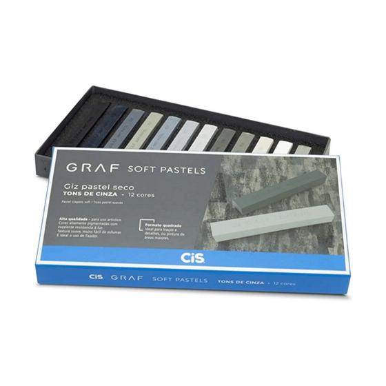 Imagem de Giz Pastel Seco Cis Graf Tons Cinza 12 Cores