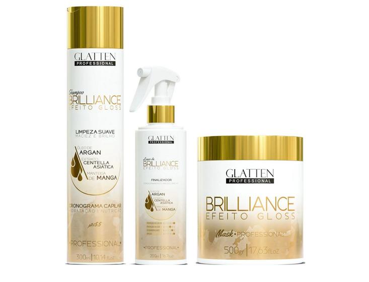 Imagem de Glatten Brilliance Shampoo e Máscara e Leave-in