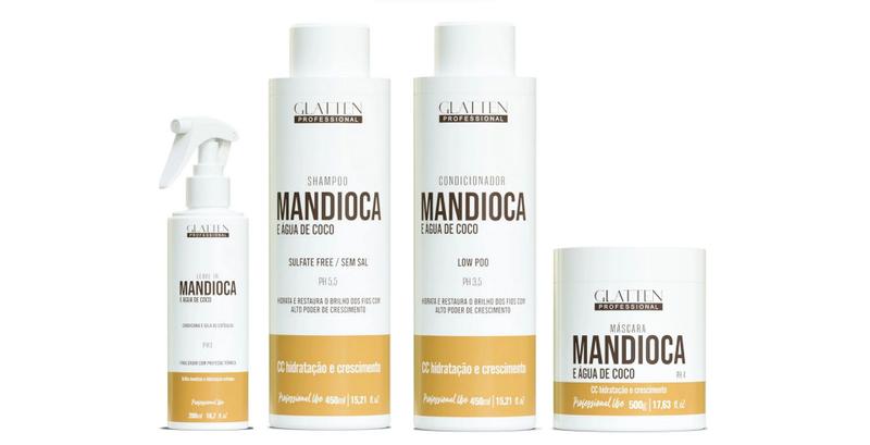 Imagem de Glatten Mandioca e Água de Coco Shampoo e Condicionador e Máscara e Leave-in