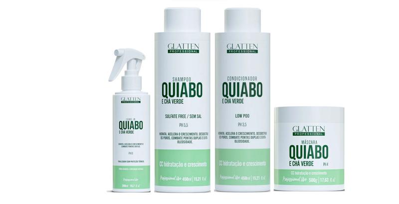Imagem de Glatten Quiabo e Chá Verde Shampoo e Condicionador e Máscara e Leave-in