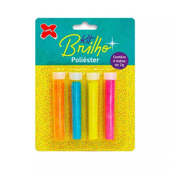 Imagem de Glitter em Poliéster 45g com 4 Cores Rosa, Azul, Amarelo e Laranja