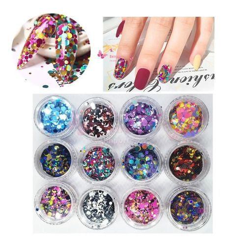 Imagem de Glitter Flocado Para Unhas 12 Cores Colorido Decoração