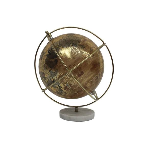 Imagem de Globo Terrestre Decorativo em Metal e Mármore Dourado 28cm SRY0011 BTC