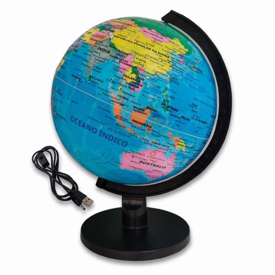 Imagem de Globo Terrestre Decorativo Pvc Led Usb Legendas Em Português