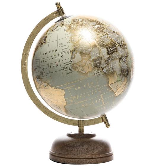 Imagem de Globo terrestre dourado com base amadeirada Wolff 30 cm