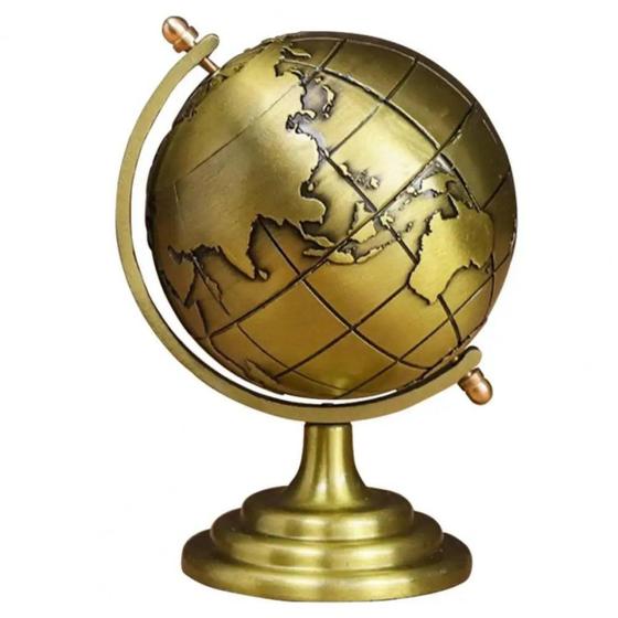 Imagem de Globo Terrestre Dourado Mapa Mundi C/ Esfera Giratória 11cm