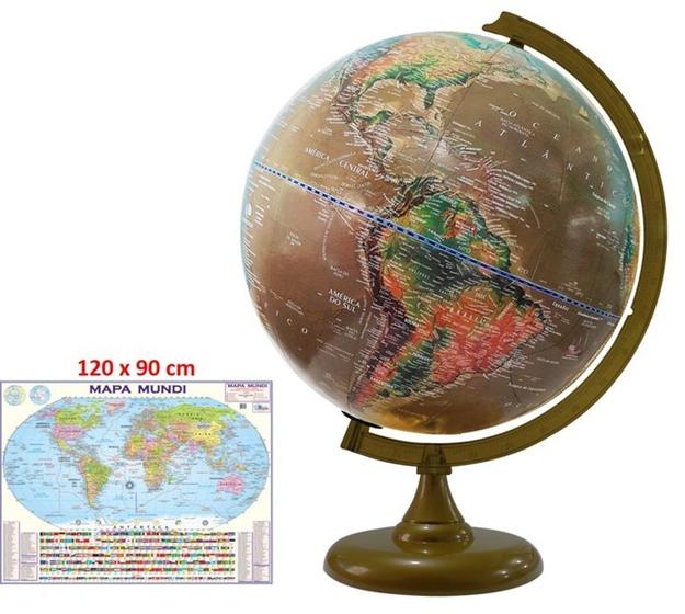 Imagem de Globo Terrestre Físico e Histórico 30 cm - Acompanha Mapa Mundi