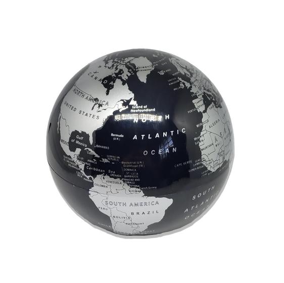 Imagem de Globo Terrestre Mapa Mundo Preto E Prata Com Luzes Decoração