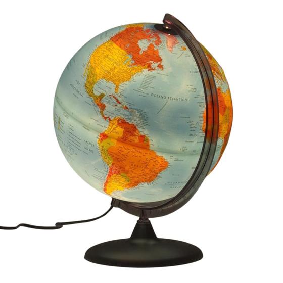 Imagem de Globo Terrestre Politico Físico Alto Relevo 30cm Com Luz Biv