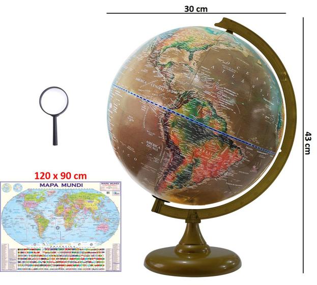 Imagem de Globo Terrestre Político Histórico 30cm Diâmetro com Mapa Mundi Gigante e Lupa
