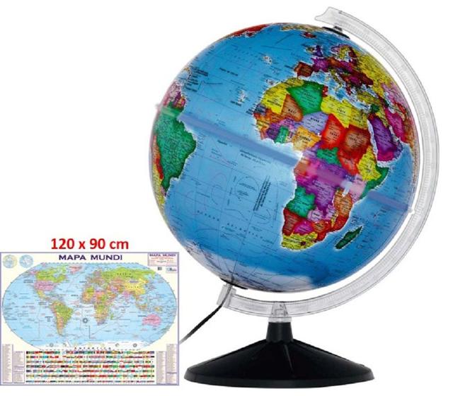 Imagem de Globo Terrestre Político Prisma 30 cm com Lâmpada LED + Mapa Mundi