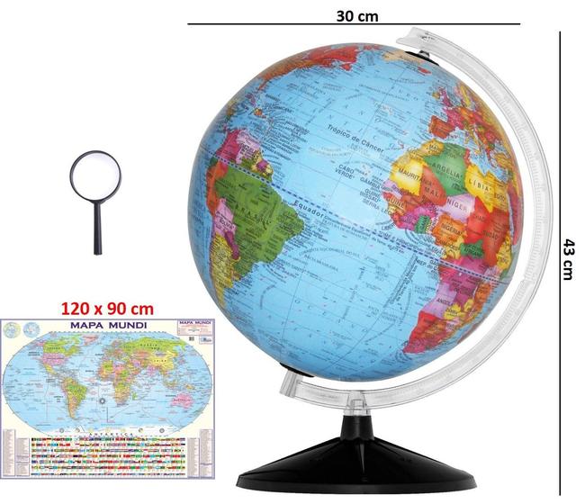 Imagem de Globo Terrestre Político Studio 30cm Diâmetro com Mapa Mundi Gigante e Lupa