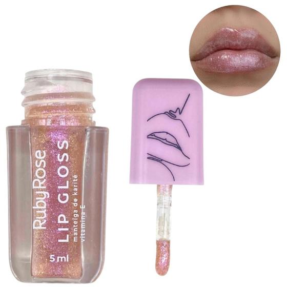Gloss Labial Ruby Rose Com Glitter Lip Gloss ShineC/Brilho Imagem de Gloss Labial Ruby Rose Com Glitter Lip Gloss ShineC/Brilho