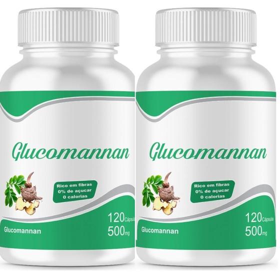 Glucomannan 240 cápsulas 500mg Kit 2 frascos de 120 caps glucomanan ...