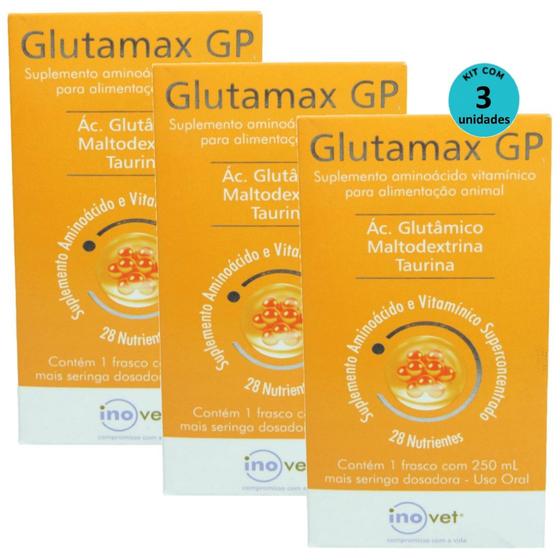 Imagem de Glutamax GP Suplemento Para Animais 250ml Inovet Kit C/ 3