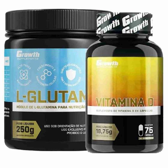 Imagem de Glutamina Pura 250g + Vitamina D 75 Caps Growth Supplements