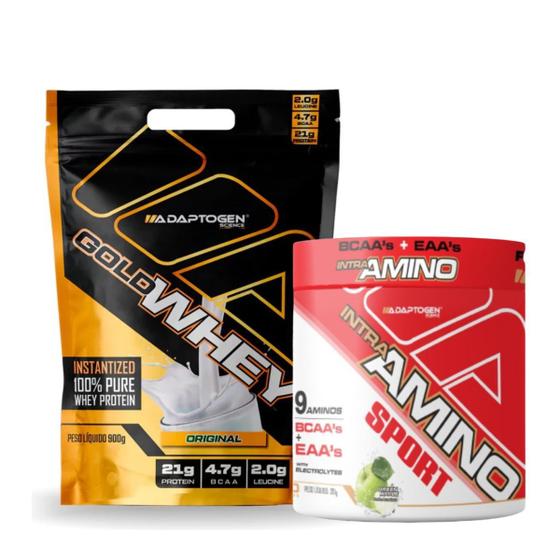 Imagem de Gold Whey 100% Leitinho 900g + Intra Amino 196ml  Adaptogen