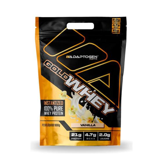 Gold Whey Pure 100% Concentrado Vanila Ice 900g Adaptogen Menor preço em Gold Whey Pure 100% Concentrado Vanila Ice 900g Adaptogen