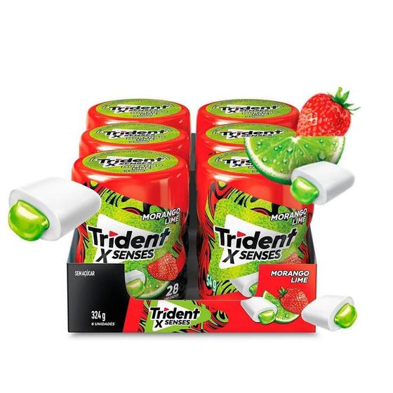 Goma de mascar Trident X Morango Limão Garrafa 54g Display 6 Unidades Menor preço em Goma de mascar Trident X Morango Limão Garrafa 54g Display 6 Unidades