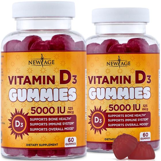 Imagem de Gomas de vitamina D3 NEW AGE 5000 UI 125mcg de suporte imunológico