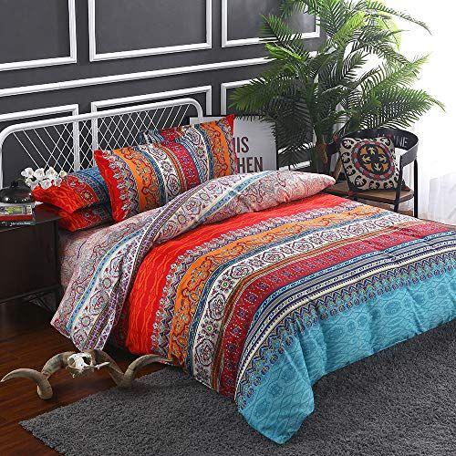 Imagem de Goodidea Listrado Bohemian Floral Paisley Comforter Set, Boho Hippie Geometric Beddding Set King 3 Peças, Soft Respirável Consolador Reversível Toda a Temporada