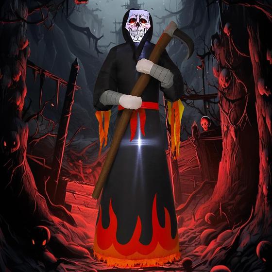 Imagem de Goosh 8 pés de altura Infláveis de Halloween Grim Reaper Soprar Até Decorações de Halloween ao ar livre