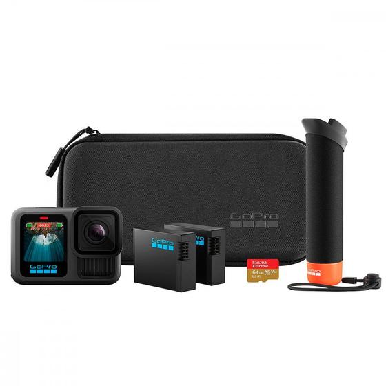 Imagem de GoPro HERO13 Black Bundle Kit Câmera Ação à Prova dágua 10m 5.3K60 HLG HDR 27MP HyperSmooth 6.0 GPS Wi-Fi 6 + The Handler Bateria Enduro 64GB Estojo