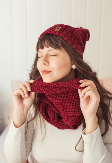 Imagem de Gorro Boina Feminina com Cachecol Gola Kit em Lã Premium