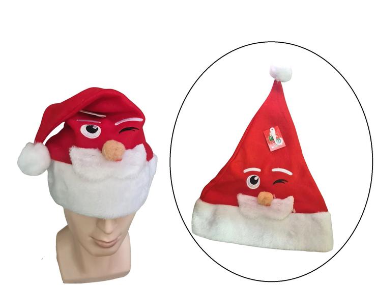 Imagem de Gorro de natal de pelúcia com carinha de papai Noel