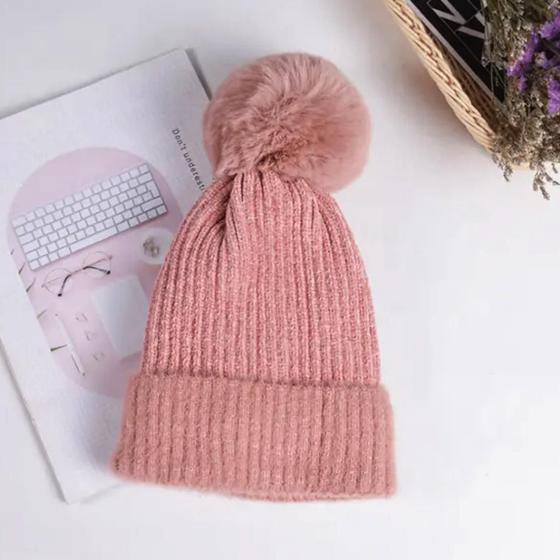 Imagem de Gorro Feminino Touca Forrada Frio Inverno Adulto Forro Pelo Pompom